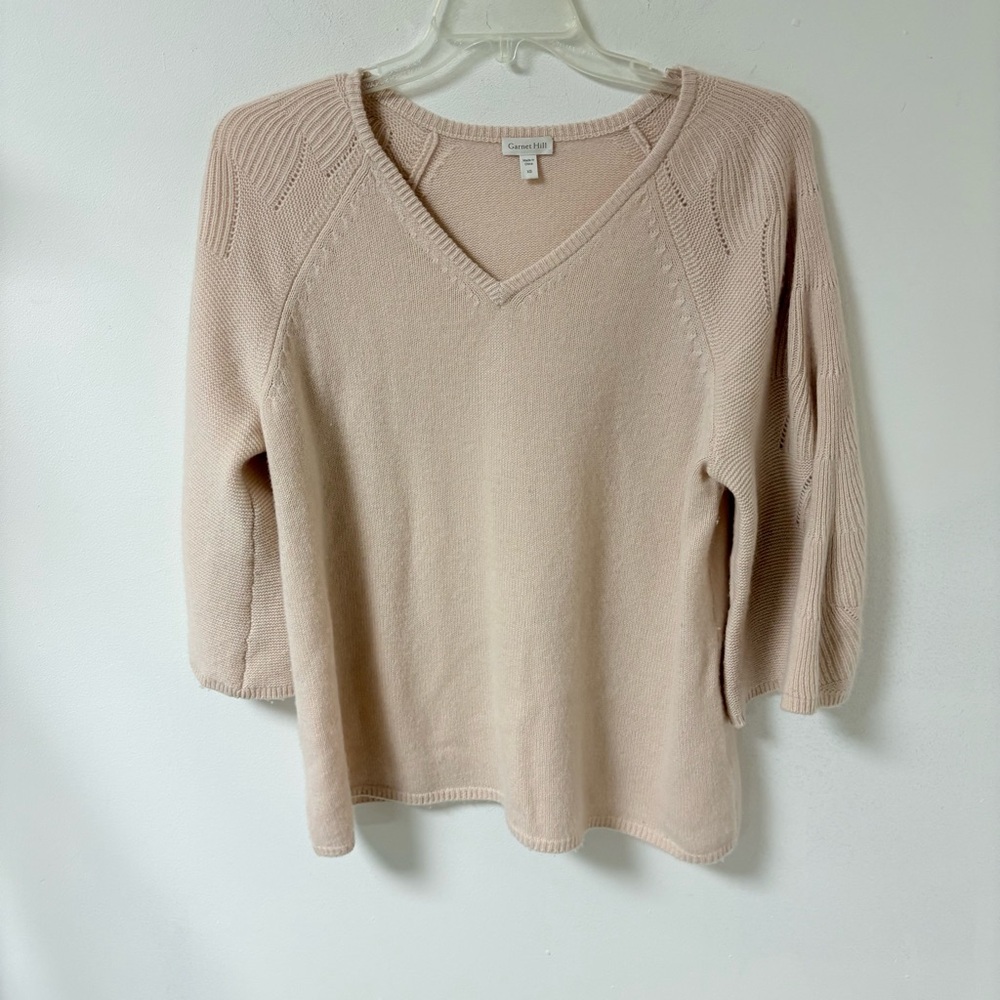 Garnet Hill Women's V-Neck Oversized Sweater Pink Cashmere XS